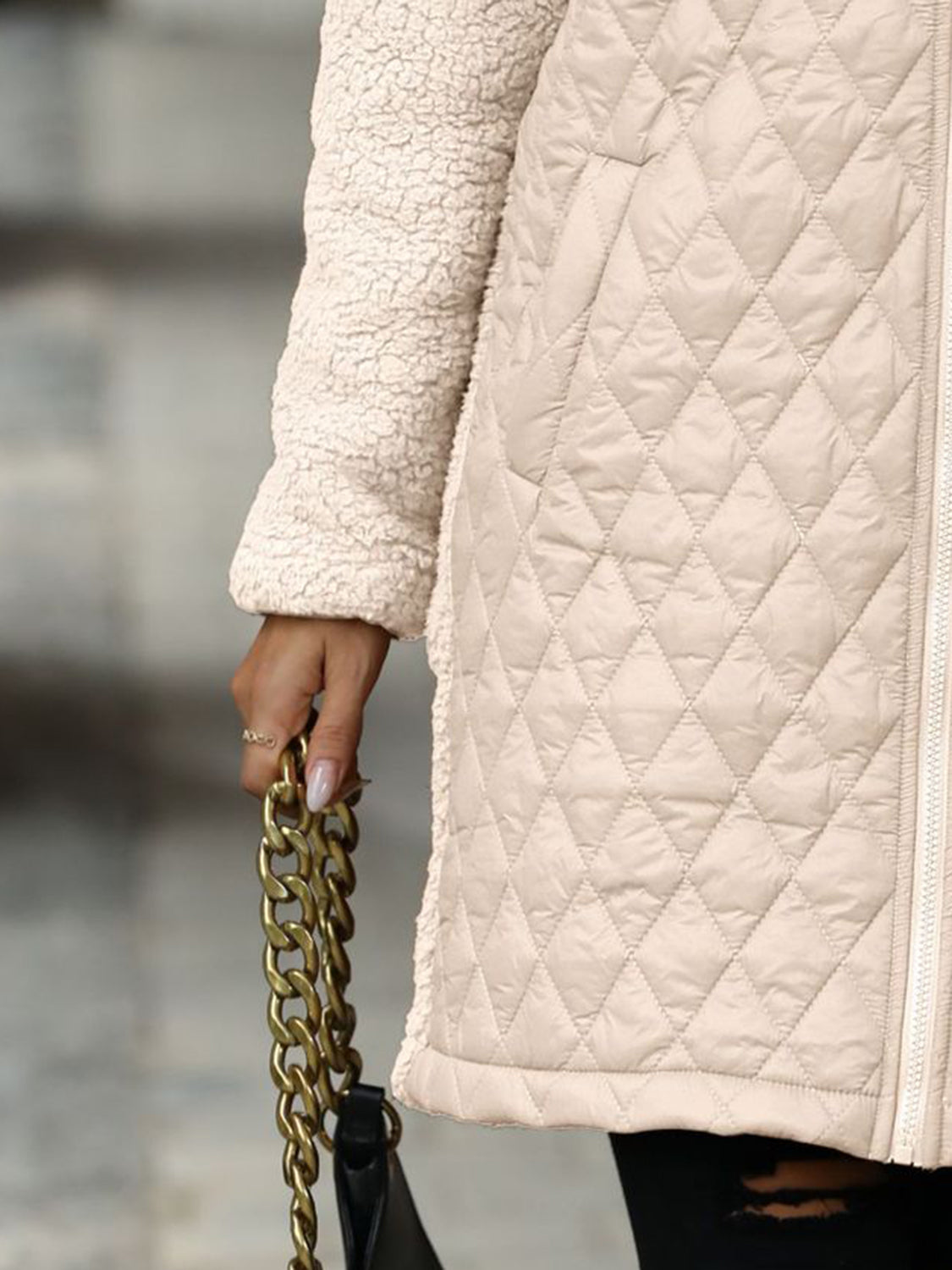 Texture Zip Up Long Sleeve Hooded Coat Trendsi