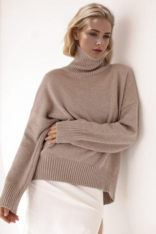 Basic Bae Turtleneck Dropped Shoulder Long Sleeve Sweater Trendsi