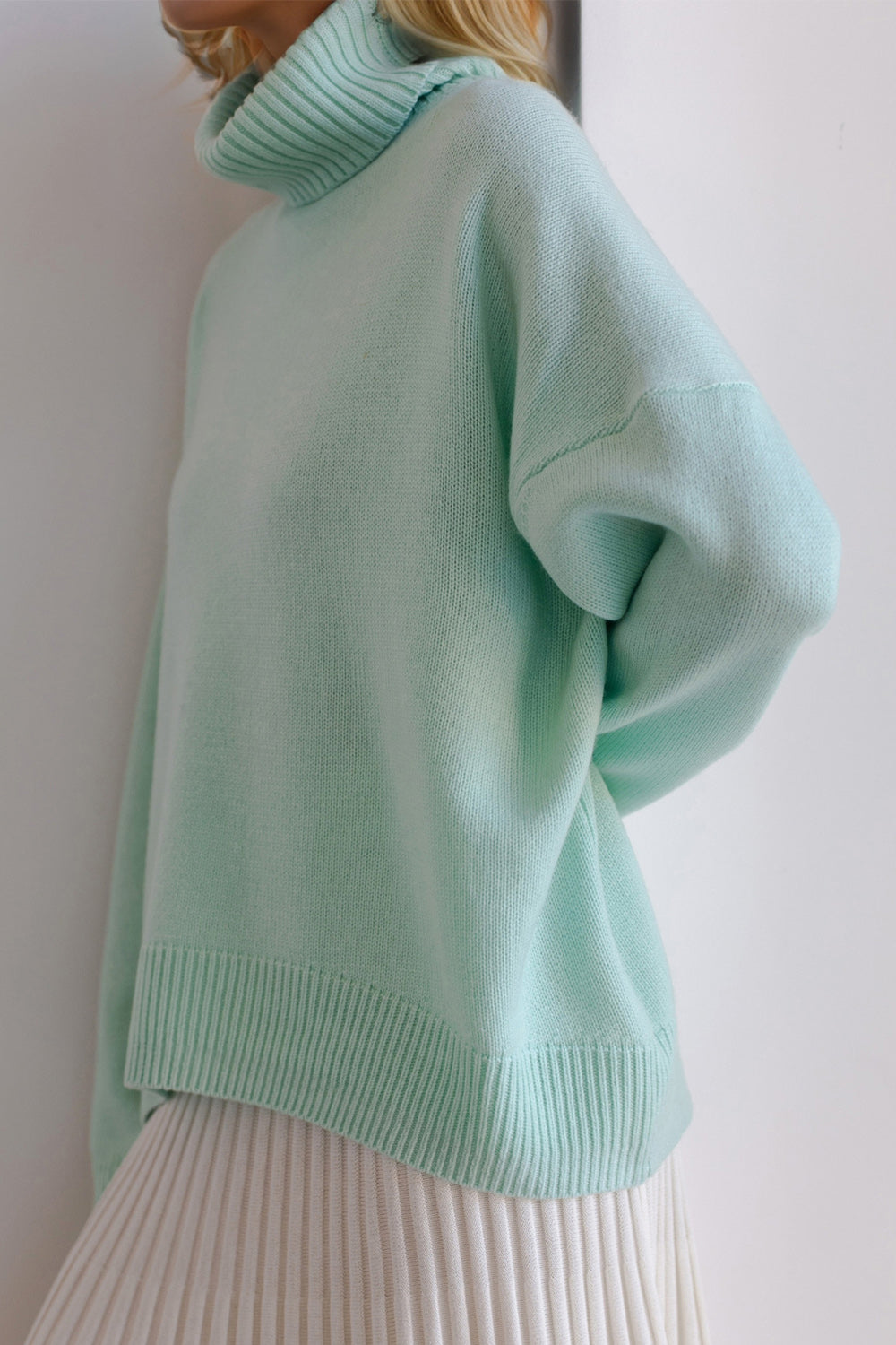 Basic Bae Turtleneck Dropped Shoulder Long Sleeve Sweater Trendsi