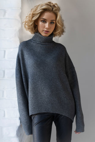 Basic Bae Turtleneck Dropped Shoulder Long Sleeve Sweater Trendsi