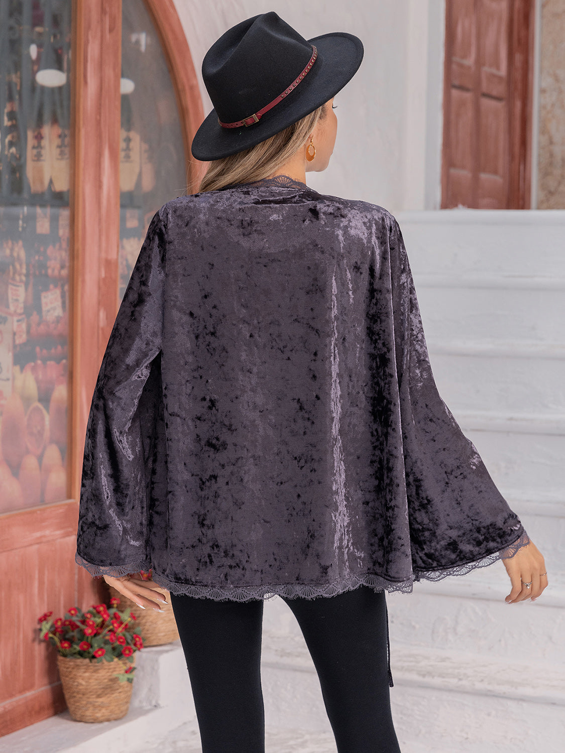 Tied Lace Detail Long Sleeve Cardigan Trendsi