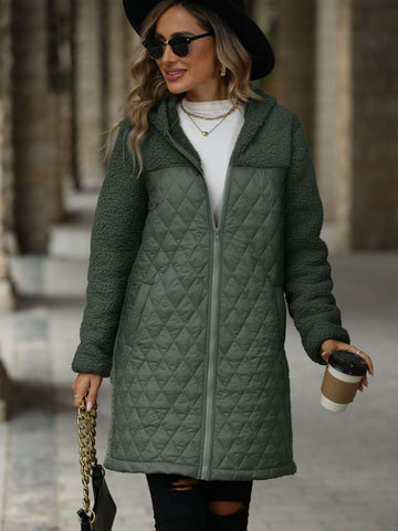 Texture Zip Up Long Sleeve Hooded Coat Trendsi