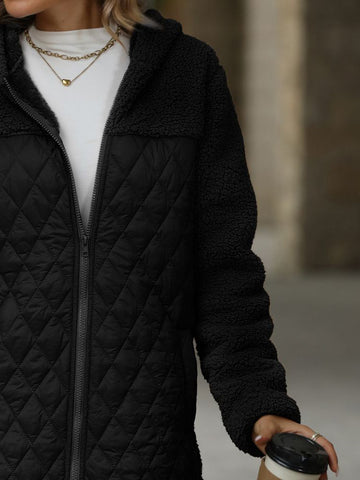 Texture Zip Up Long Sleeve Hooded Coat Trendsi